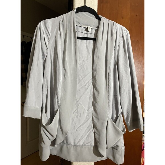 Lauren Conrad Cardigan Long Sleeve Women's large Gray Open Chiffon Sheer Trim - Picture 1 of 11